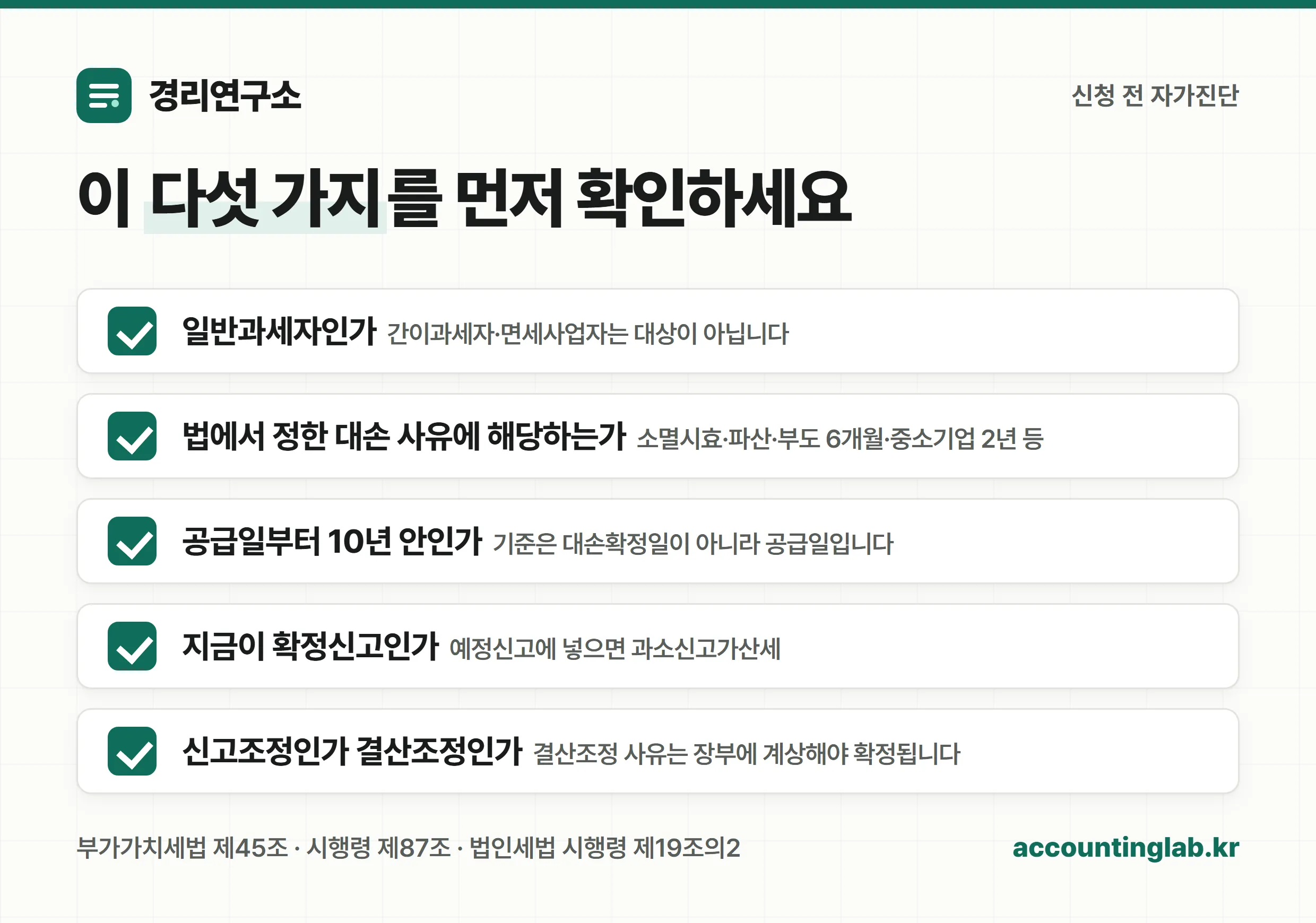 대손세액공제 신청 전 확인할 다섯 가지 자가진단 항목