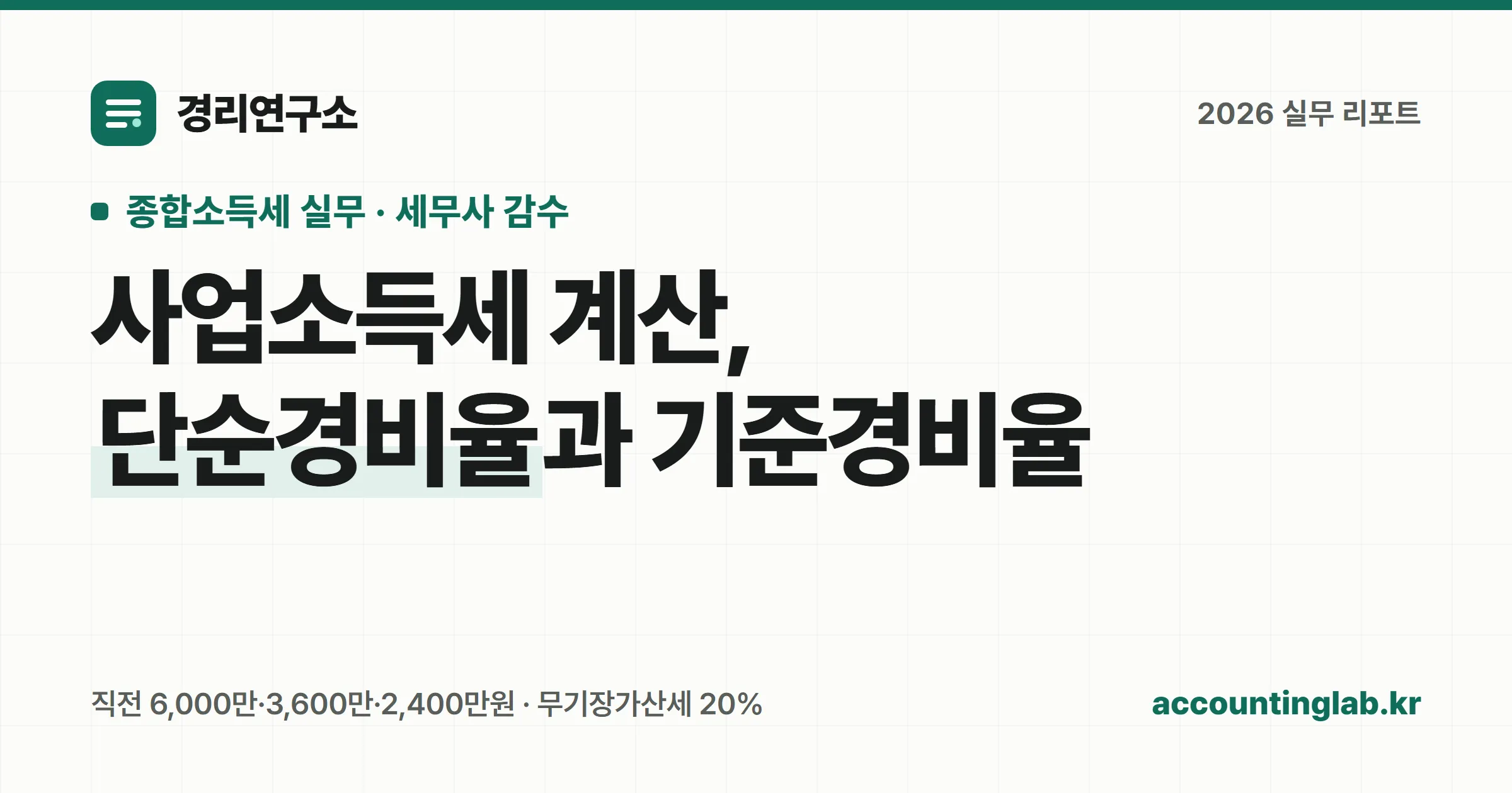 사업소득세 계산 방법과 단순경비율·기준경비율 적용 기준을 정리한 경리 실무 안내 이미지