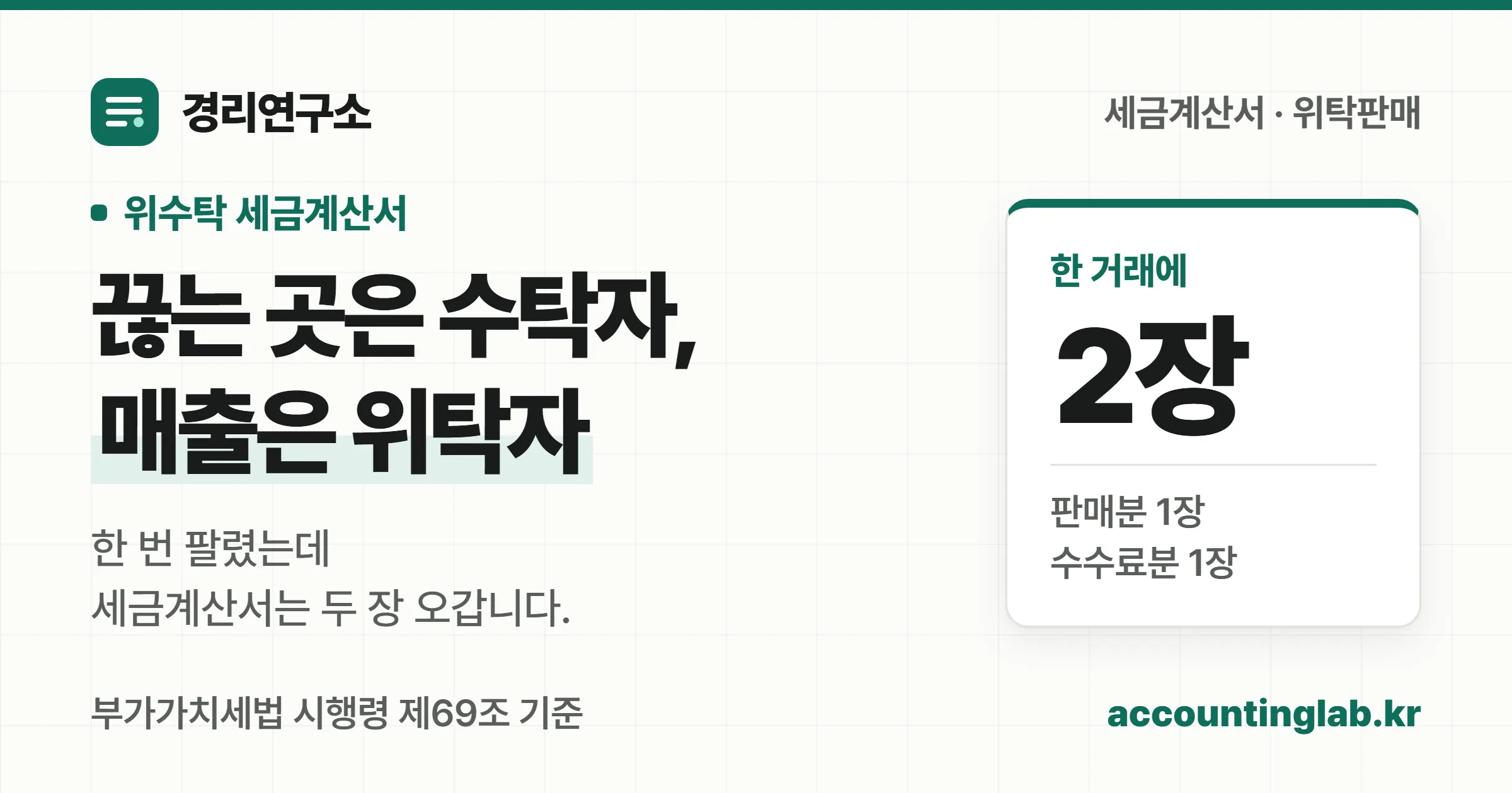 위수탁 세금계산서는 수탁자가 끊지만 매출은 위탁자 장부에 잡히고, 한 거래에 판매분과 수수료분 세금계산서 두 장이 오간다는 안내