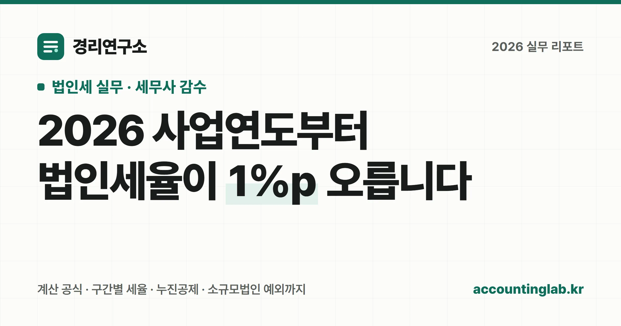 2026년 법인세 계산 공식과 인상된 구간별 세율을 정리한 경리 실무 안내 이미지
